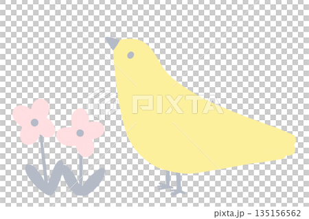 Pale yellow bird and flowers 135156562