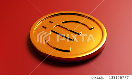 ユーロ金貨と赤い背景のイメージ 資産運用・経済・金融のコンセプト 135156777