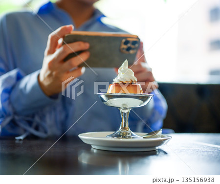 レトロ喫茶でスマホで映えるプリンアラモード 135156938