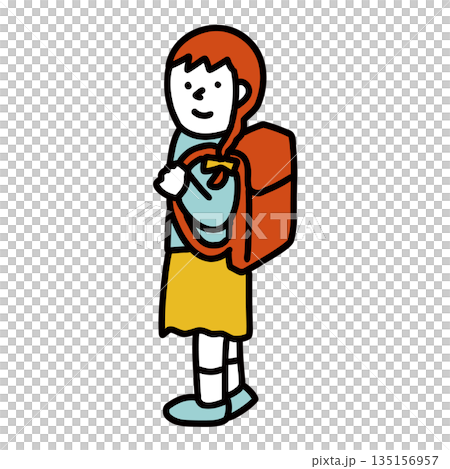 Illustration of a child happy to receive a school bag 135156957