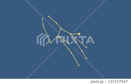 ネイビー色の背景に浮かぶ乙女座の星座線のイラスト（ゴールド色） 135157047
