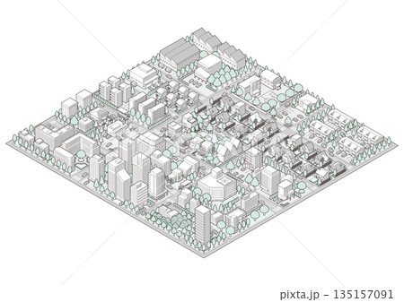 街並みの立体図. 都市の景観. アイソメ図で描いた都市. 街並みの立体図. 都市の景観. アイソメ図で描いた都市. 135157091
