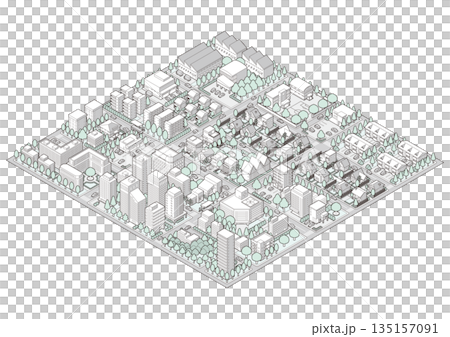 街並みの立体図. 都市の景観. アイソメ図で描いた都市. 街並みの立体図. 都市の景観. アイソメ図で描いた都市. 135157091