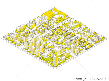 街並みの立体図. 都市の景観. アイソメ図で描いた都市. 街並みの立体図. 都市の景観. アイソメ図で描いた都市. 135157093
