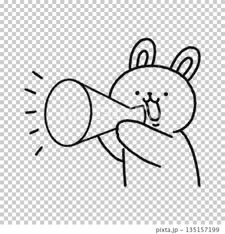メガホンを持って叫ぶウサギ 線画 メガホンを持って叫ぶウサギ 線画 135157199