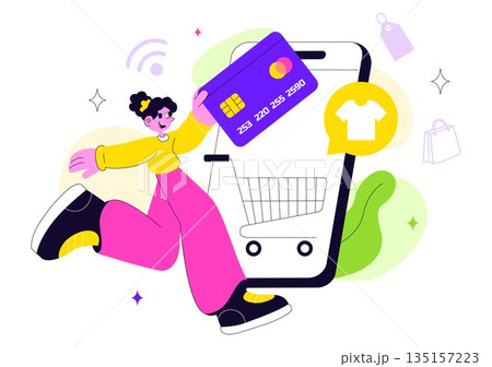 Smart Retail Store Vector Illustration Featuring Modern Digital Technology, Automated Shopping System, And Futuristic Customer Experience Background 135157223