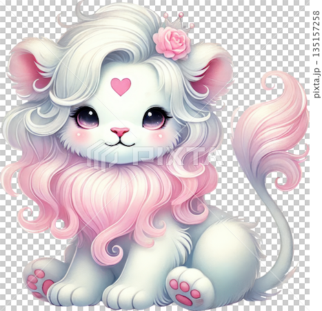 Adorable white lion cub with pink accents and crown 135157258