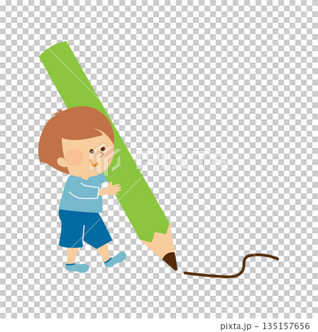 鉛筆を持つかわいい男の子 イラスト素材 鉛筆を持つかわいい男の子 イラスト素材 135157656