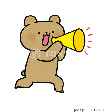 メガホンを持って叫ぶクマ 135157794