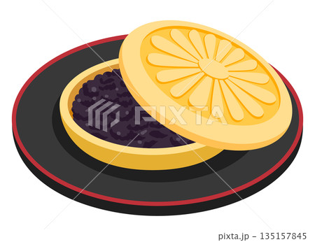 お茶によく合いそうな和菓子の最中(もなか)のイラスト お茶によく合いそうな和菓子の最中(もなか)のイラスト 135157845