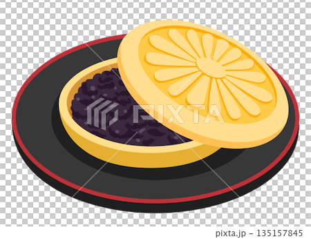 お茶によく合いそうな和菓子の最中(もなか)のイラスト お茶によく合いそうな和菓子の最中(もなか)のイラスト 135157845