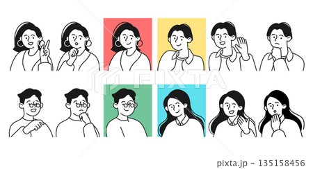就活やキャリアを考える若者の表情イラスト集｜大学生・新社会人向け人物素材 135158456