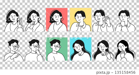 就活やキャリアを考える若者の表情イラスト集｜大学生・新社会人向け人物素材 135158456