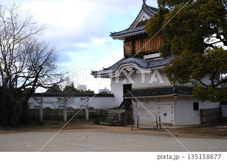 冬の青空のもとに今なお残る岡山城の月見櫓 135158677