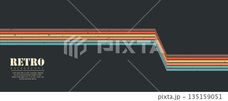 Groovy vintage art with 70s rainbow stripes. Abstract waves for retro graphic design or colorful wallpaper. Retro vector illustration 135159051