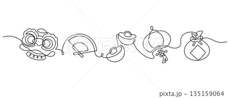 chinese new year continuous line drawing decorate ornament 135159064
