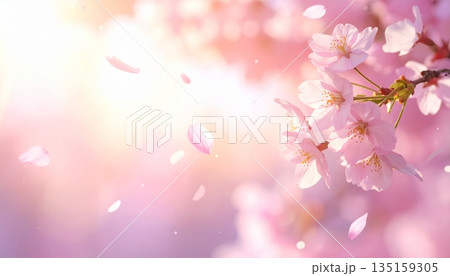 春を彩る桜ふぶきのやさしい背景素材 春を彩る桜ふぶきのやさしい背景素材 135159305