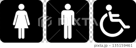 黒白　トイレピクトグラム　ベクターイラスト素材　背景あり 135159461