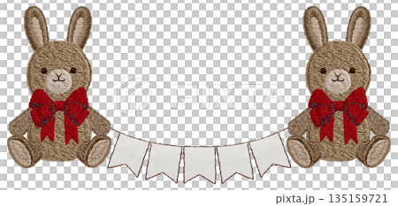 【兔子毛絨玩具和花環】手工刺繡插畫材料 135159721