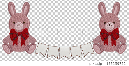 【兔子毛絨玩具和花環】手工刺繡插畫材料 135159722