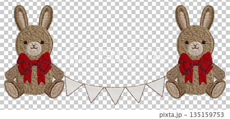 【ウサギのぬいぐるみとガーランド】手刺繍イラスト素材 【ウサギのぬいぐるみとガーランド】手刺繍イラスト素材 135159753