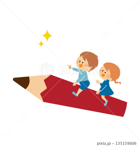 鉛筆 学び成長する子供たちのイメージイラスト 鉛筆 学び成長する子供たちのイメージイラスト 135159806