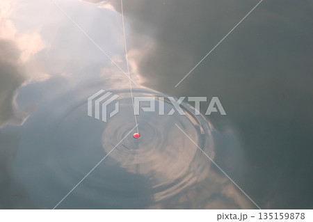 海に写った雲と釣り糸とウキ 海に写った雲と釣り糸とウキ 135159878
