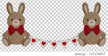 【兔子毛絨玩具和花環】手工刺繡插畫材料 135159957