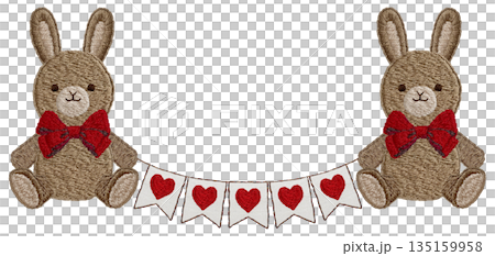 【兔子毛絨玩具和花環】手工刺繡插畫材料 135159958