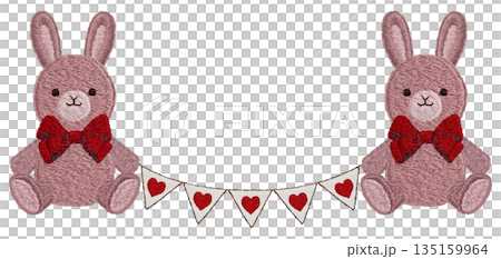 【兔子毛絨玩具和花環】手工刺繡插畫材料 135159964