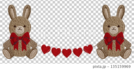 【兔子毛絨玩具和花環】手工刺繡插畫材料 135159969