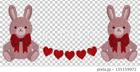 【兔子毛絨玩具和花環】手工刺繡插畫材料 135159972