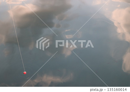 海に写った雲と釣り糸とウキ 135160014