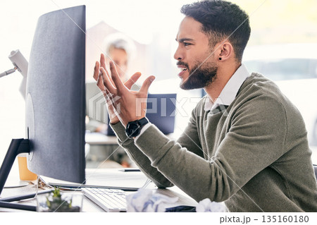 Confused, frustrated and business man on computer with questions, 404 error and online problem, mistake or wrong email. What, reading and angry professional person on desktop pc in office with anger Confused, frustrated and business man on computer with questions, 404 error and online problem, mistake or wrong email. What, reading and angry professional person on desktop pc in office with anger 135160180