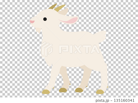 一隻悠閒散步的白山羊的可愛向量插圖 135160341