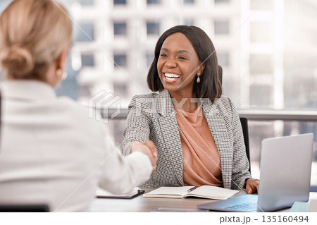Young, businesswoman and shake hands or meeting management or interview for new job and in the office. Partnership, human resource and female worker hired or success or team approved in the workplace Young, businesswoman and shake hands or meeting management or interview for new job and in the office. Partnership, human resource and female worker hired or success or team approved in the workplace 135160494