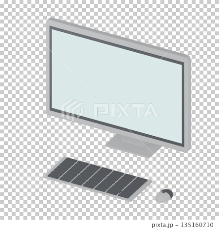 3D illustration of a white desktop computer 135160710