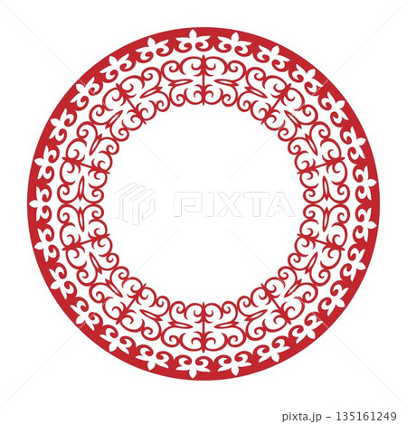 Oriental vector round pattern with arabesques and floral elements. Traditional classic ornament. Abstract Patterns of Turkic peoples, Kazakh, Kyrgyz, Mongol. Islam, Arabic, Indian, ottoman motif.  135161249