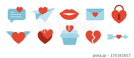 Set of love and valentine icons flat design for wedding and valentine celebration. Set of love and valentine icons flat design for wedding and valentine celebration. 135161657