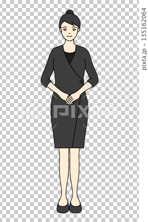 A beauty salon lady in a calm black uniform greets you politely 135162064