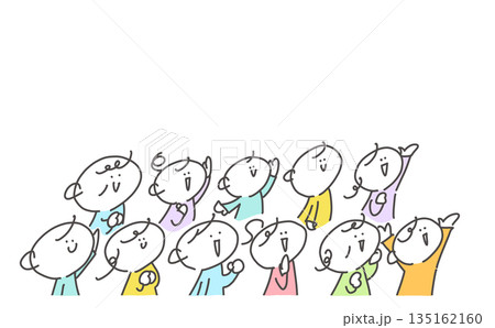 イベントで応援して盛り上がる人々　観客　群衆　線画 135162160