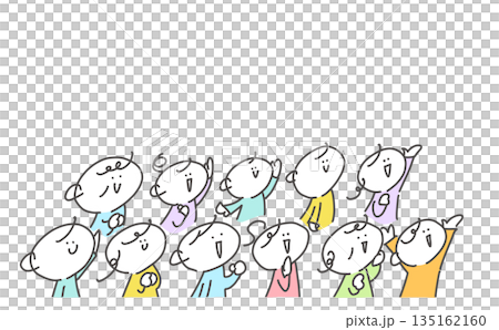 イベントで応援して盛り上がる人々　観客　群衆　線画 135162160