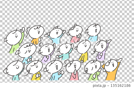 イベントで応援して盛り上がる人々　観客　群衆　線画 135162186