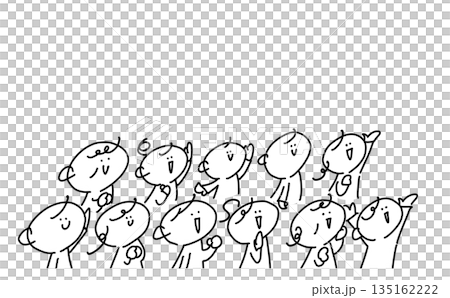 People cheering and getting excited at an event, spectators, crowd, monochrome line drawing 135162222