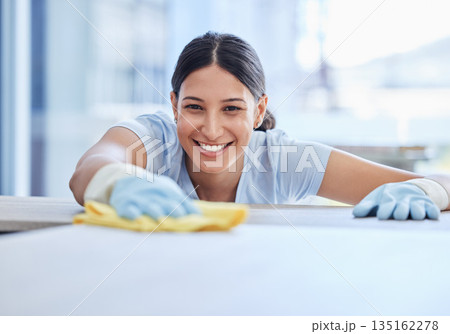 Cloth, tablet and portrait of happy woman cleaning apartment, home our house for dirt or bacteria. Hygiene, dust and product with face of person for furniture maintenance or shine in living room Cloth, tablet and portrait of happy woman cleaning apartment, home our house for dirt or bacteria. Hygiene, dust and product with face of person for furniture maintenance or shine in living room 135162278