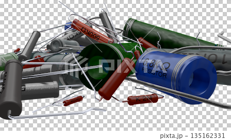 Retro Electronic Components Series (A collection of resistors used in the Showa era: a wide variety of mixed types) PNG image 135162331
