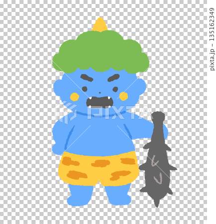 Illustration of a blue demon holding a gold stick Illustration of a blue demon holding a gold stick 135162349