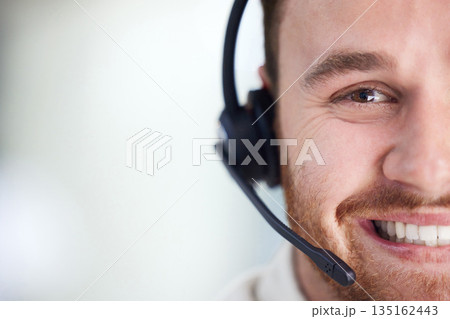 Space, call center and portrait of business man for consulting, customer service and mockup. Contact us, help desk and closeup with face of employee in office for communication and telemarketing Space, call center and portrait of business man for consulting, customer service and mockup. Contact us, help desk and closeup with face of employee in office for communication and telemarketing 135162443