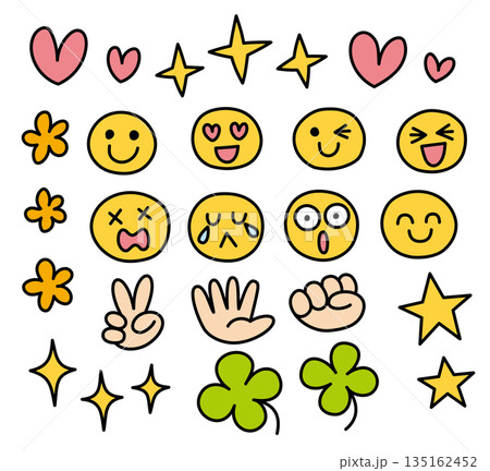 手書き風かわいいアイコンのベクターイラスト 手書き風かわいいアイコンのベクターイラスト 135162452