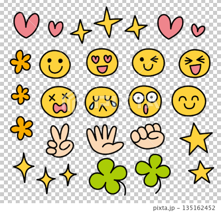 手書き風かわいいアイコンのベクターイラスト 手書き風かわいいアイコンのベクターイラスト 135162452